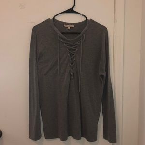 Express Grey V-neck Long Sleeve Top